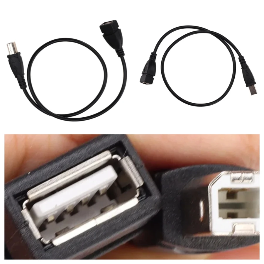 300pcs 50cm Black USB A Female to B Male Adapter Cord Cable for Printer Extender Scanner Connection Line