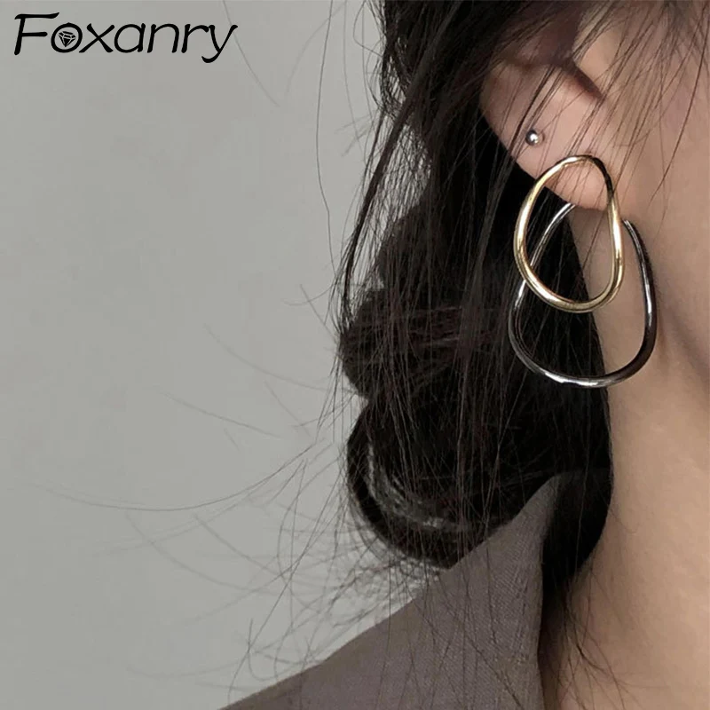 Foxanry Bicolor Irregular Geometric Drop Earrings For Women Simple Creative Exaggerated Prevent Allergy Anniversary Jewelry Gift