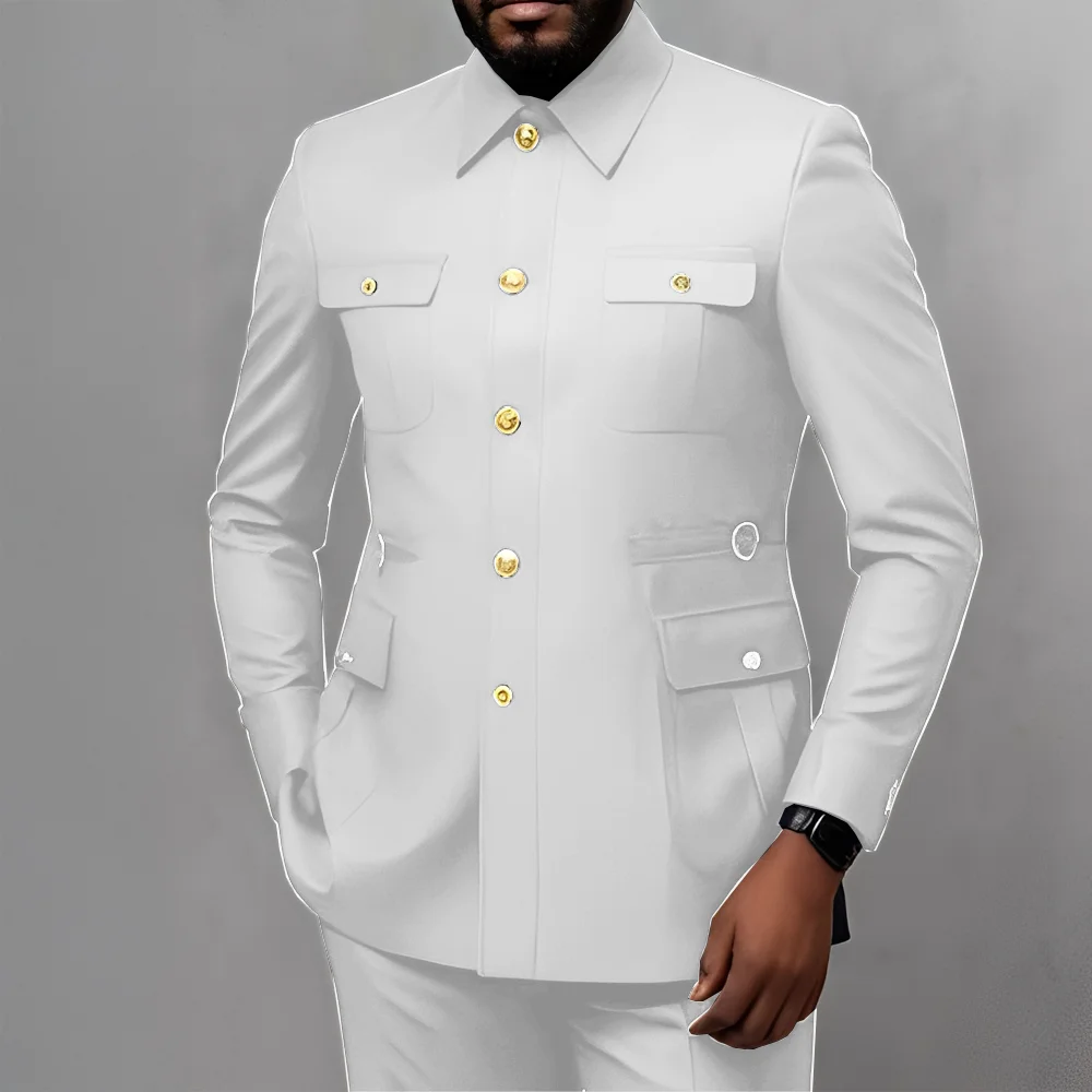 Men's 2-Piece Formal Suit, Utility Style, Golden Buttons, Suit + Trousers Combination, Fashionable Business Use view 3