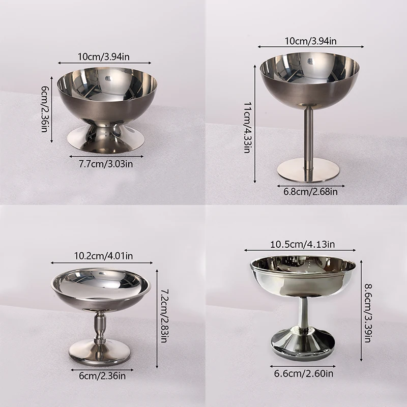 4 Size Stainless Steel Ice Cream Cup Dessert Sorbet Bowl Tableware Salad Cup Home Bars Summer Party Kitchen Supplies