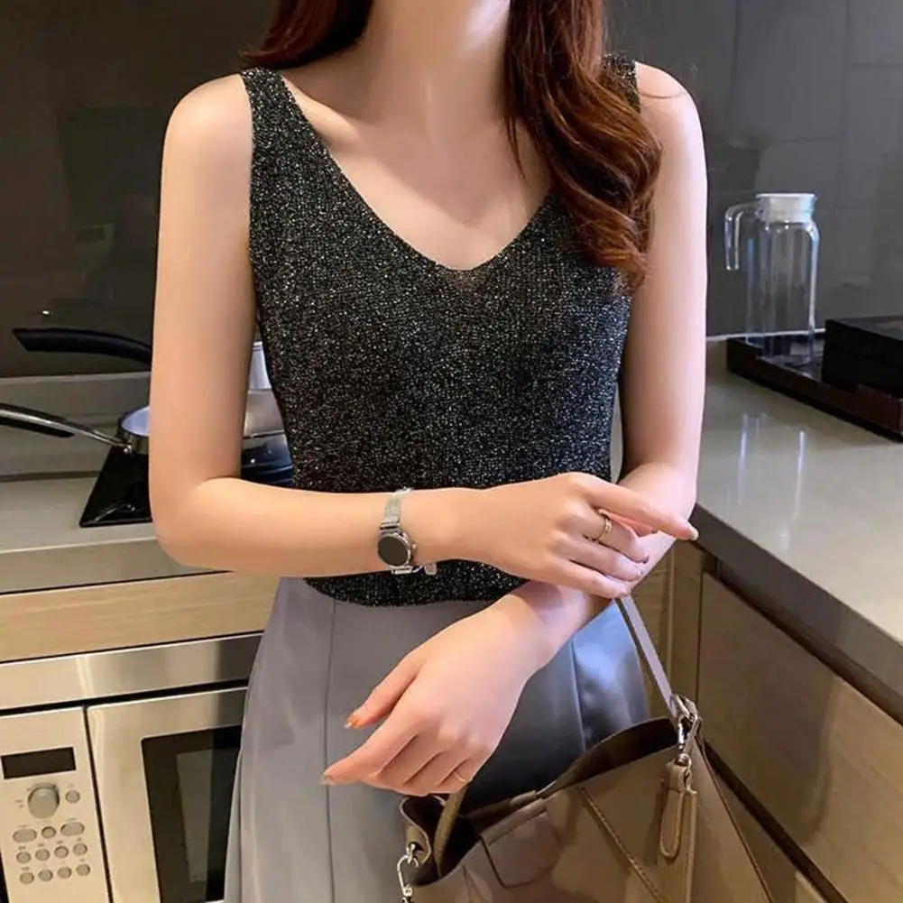 

Skin-friendly Tank Top Stylish Women's V Neck Tank Tops Slim Fit Knitted Shirts for Wear Summer Tunic Blouses Breathable Summer