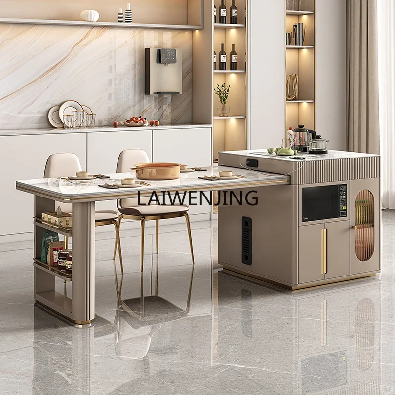 LYN-mesa de comedor rock slab island, refrigerador multifuncional integrado con Cocina de Inducción, Isla retráctil