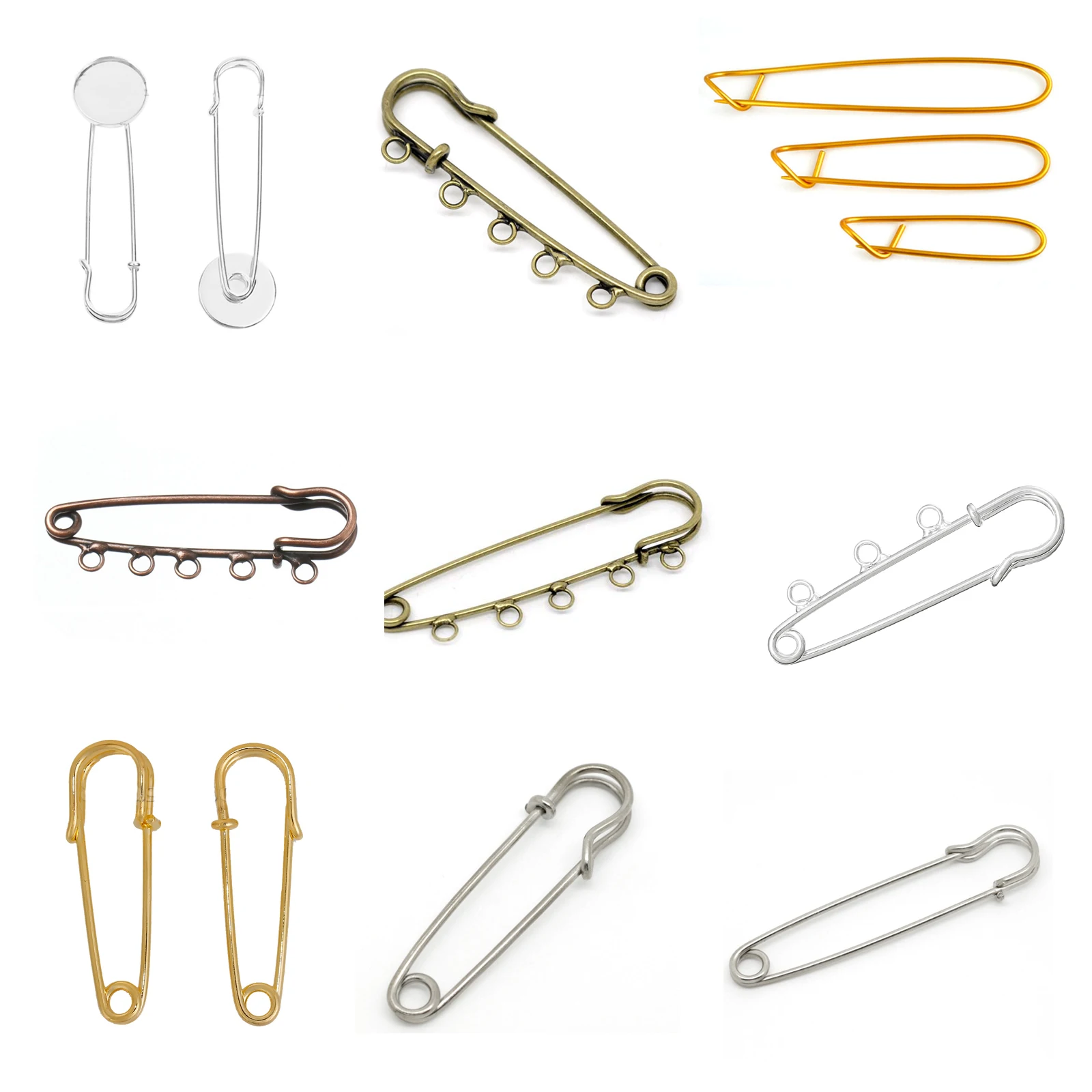 Metal Large Safety Pin Brooch Stitch Holders with Holes For DIY Craft Jewelry Making Supplies Accessories