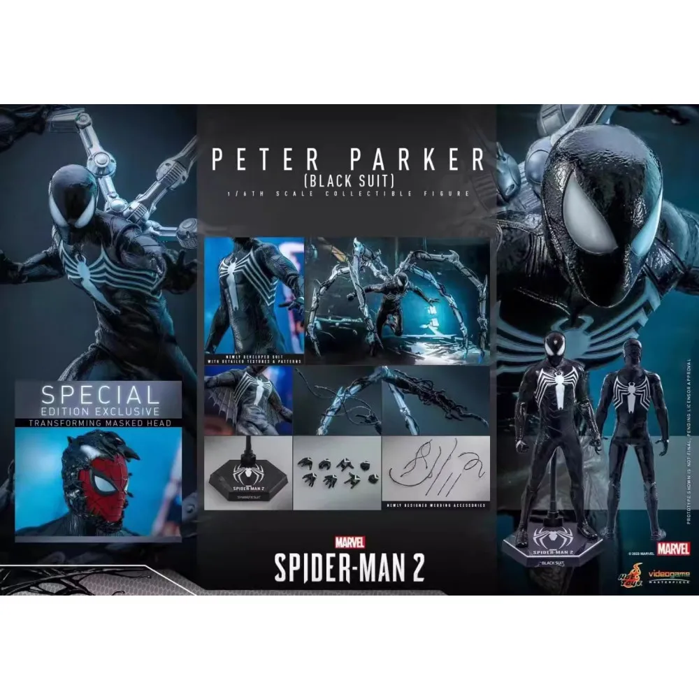 Hottoys 1/6 Vgm56 Special Marvel Spider Man 2 Peter Parker Black Venom Suit Children Festival Gift  Action Figure