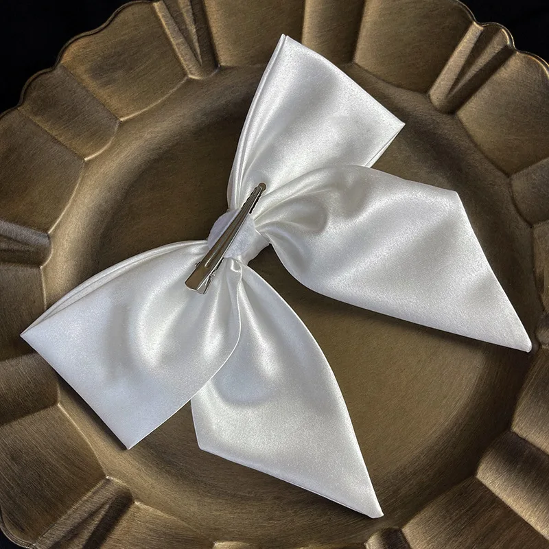 White Satin Bow Hair Clip, Suitable For Girl/Bride Hairstyle Accessories, Suitable For Wedding Banquets, Parties And Gifts