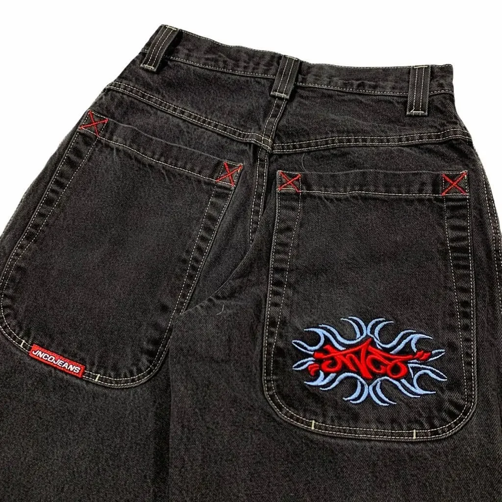 

JNCO Jeans Harajuku Hip Hop Retro Letter Graphic Embroidered Baggy Jeans Denim Pants Men Women Goth Wide Trousers Y2K Streetwear