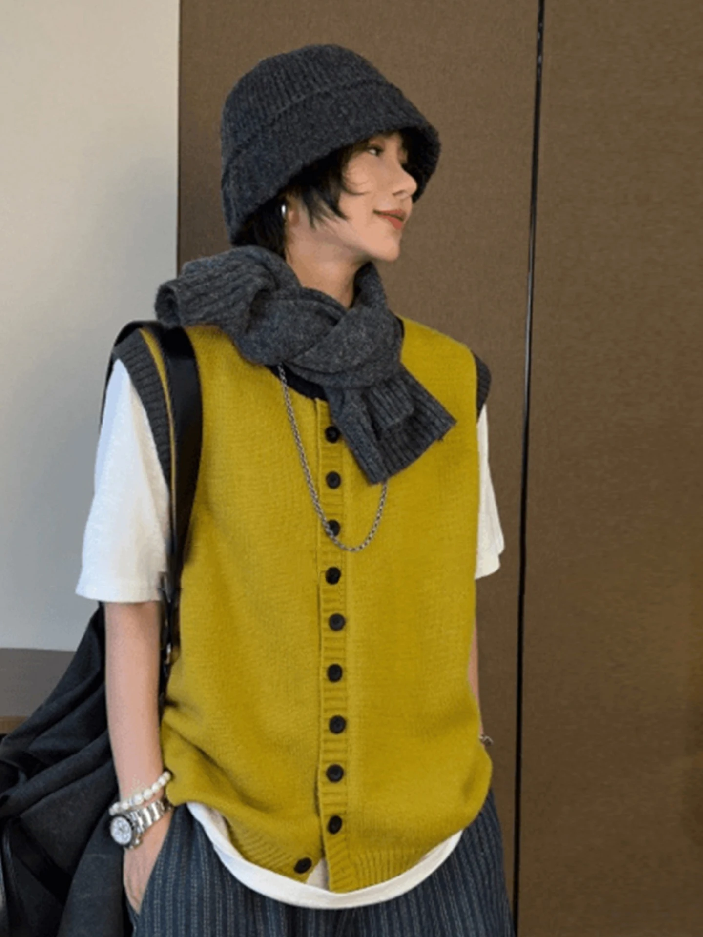 

Ele Comfortable Knitted Open Cardigan Layering Color Early Autumn New Sle Slimming Vest Faionable Lazy Sle Top