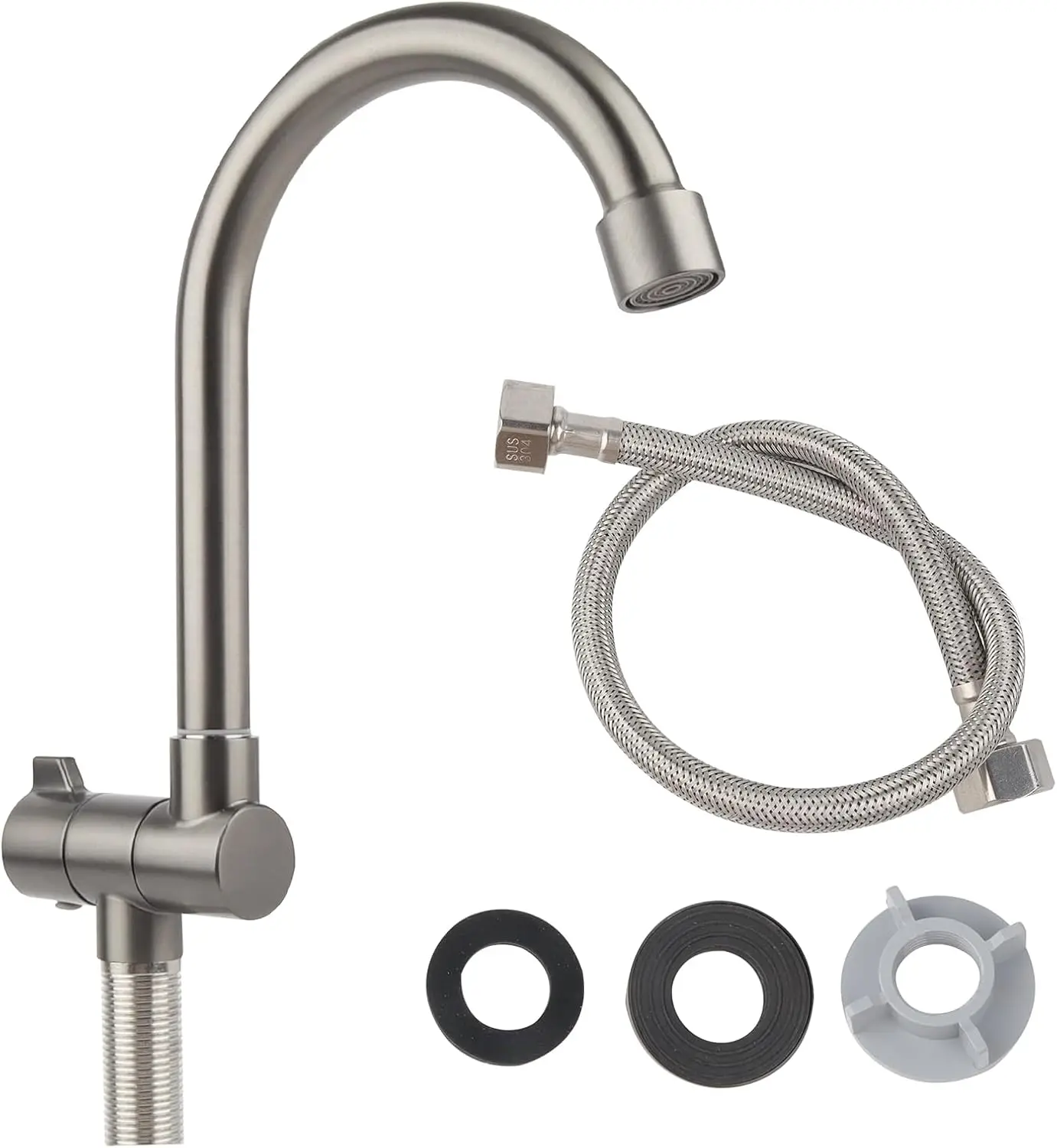 360 Rotation Single Handle Folding Faucet, Camping Cold Water Tap Stainless Steel Kitchen Basin Faucets, for Home Boat Yacht RV