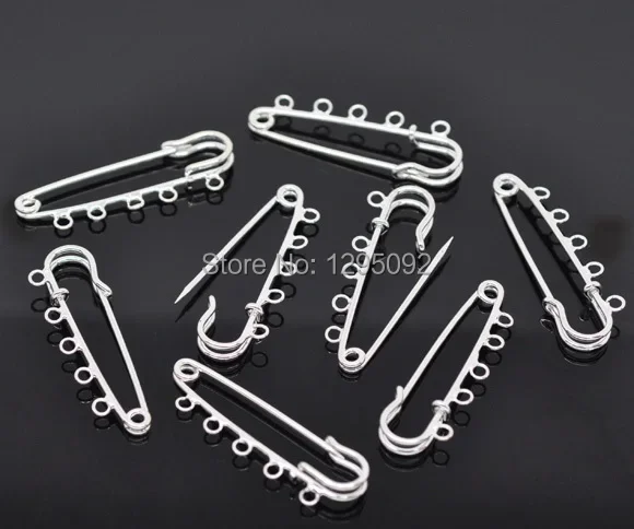 450Pcs Silver Plated Brooches 5 Holes Support de Broche Safety Pin DIY Jewelry Findings 5x1.5cm