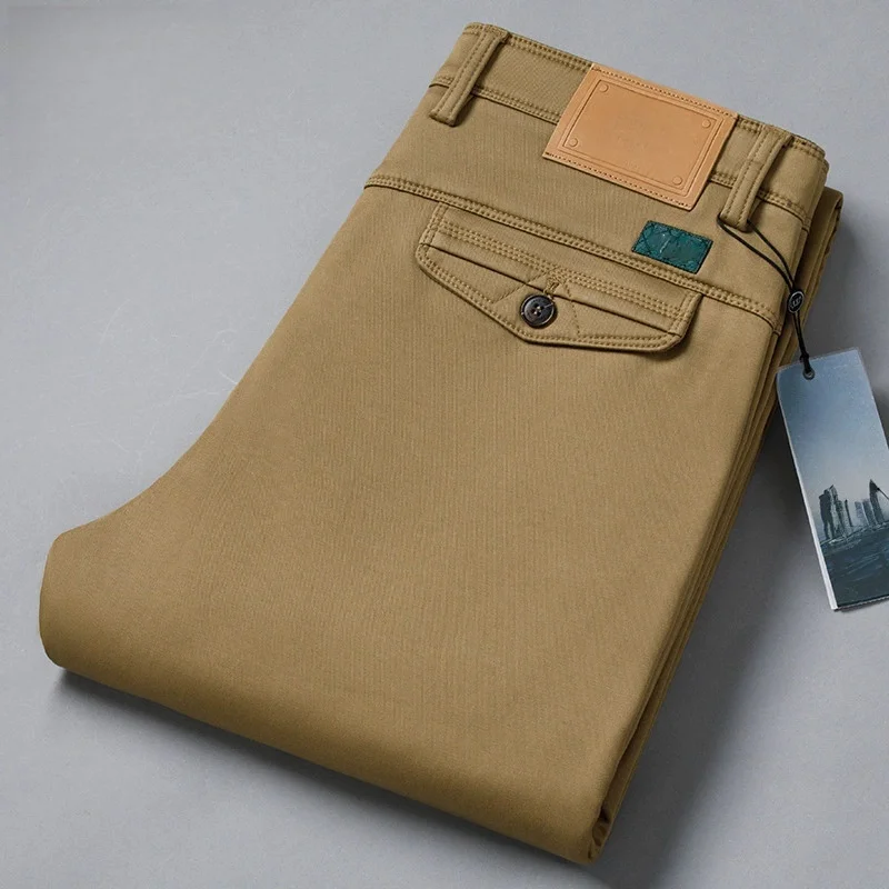 Pantalones cálidos de lana para hombre, ropa gruesa de color caqui, negro, gris, rectos, sueltos, Cargo, talla 40 42 44