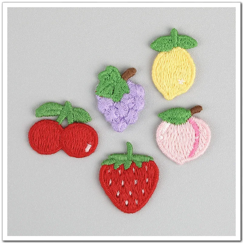 30PCS Cute Grape Lemon Cherry Fruit Embroidered Patches, DIY Kids Hair Accessories, Appliques for Hats Clothes Decor Garment Sup