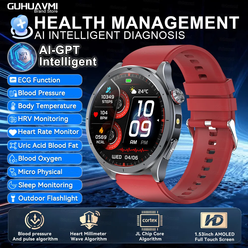 2025 New AI Health Care Accurate detection ECG+PPG SmartWatch Blood Pressure lipids Uric Acid Analysis ChatGPT Health Smartwatch