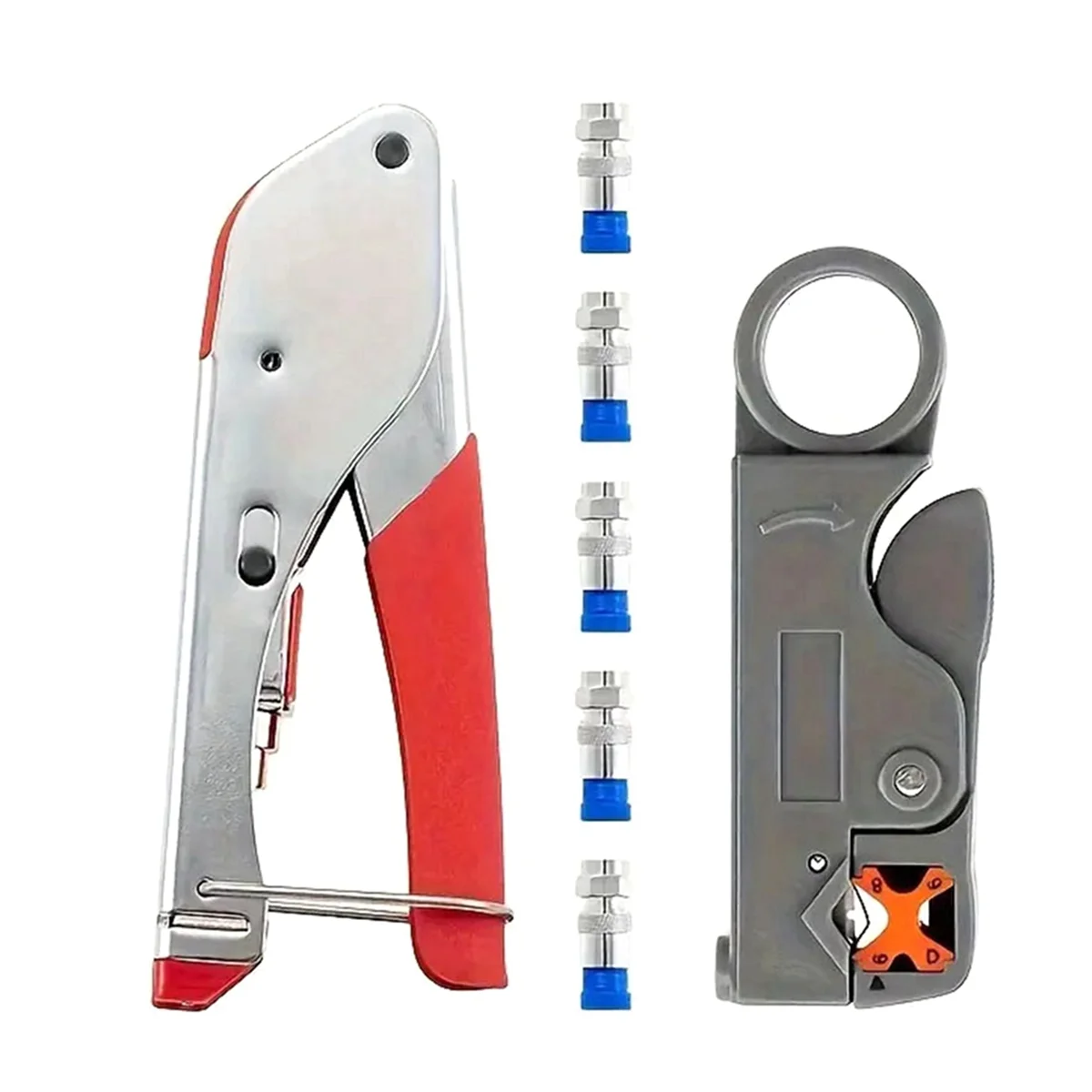 7pc Coax Cable Crimper Coaxial Compression Tool Kit Wire Stripper with F RG6 RG59 Connectors Stripper Crimping Pliers