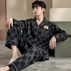 New Pajamas Suit Men Spring Autumn Long-sleeved Large-size Loungewear Male Winter Men's Plaid Loose Sleepwear Set Gents Pyjama