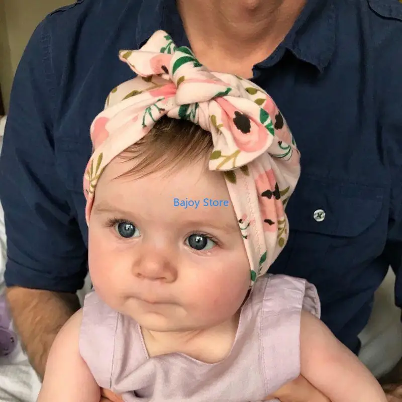 

63HE Printed Baby Hat Soft Turban Knot Girl Summer Hat Bohemian Kids Newborn Hat for Baby Girls Infant Accessorie