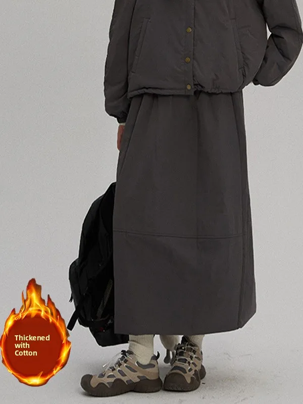 

Зима 2025 г., эластичная хлопковая юбка с высокой талией, женская свободная утягивающая юбка трапециевидной формы миди, винтажная юбка для поездок на работу с