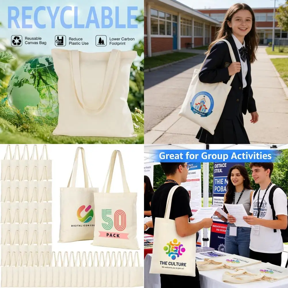 

Набор из 50 холщовых сумок-тоут, 120 GSM, 13x15 дюймов, для оптовой или коммерческой продажи, идеально подходят для сублимации