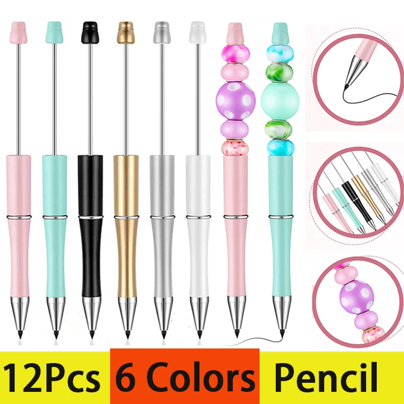 

12Pcs No Need To Sharpen Beaded Pencil No Ink Beadable Pencil Pen Writing Kid Gift School Supplies Stationery