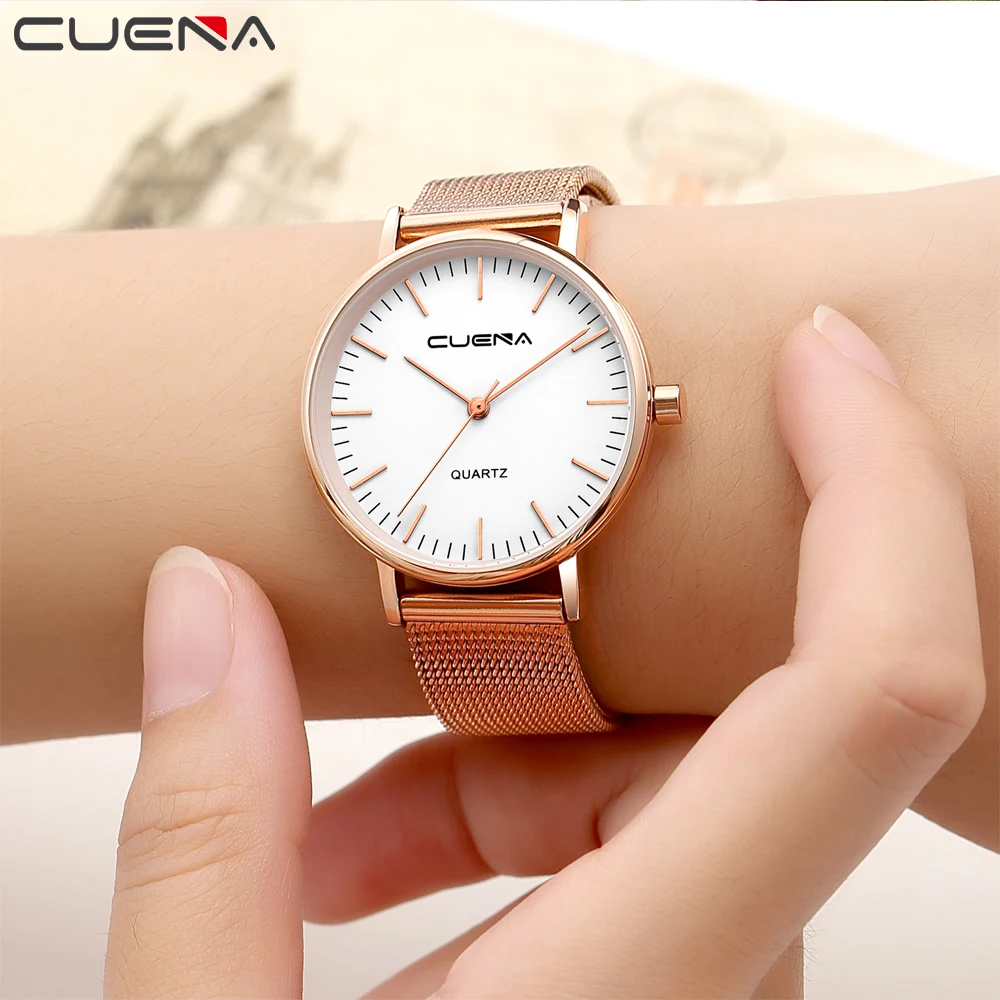 

Women's Watch Elegant Rose Gold Stainless Steel Luxury Ladies Wristwatches Mesh Gift For Girlfriend Female Clock On Hand reloj