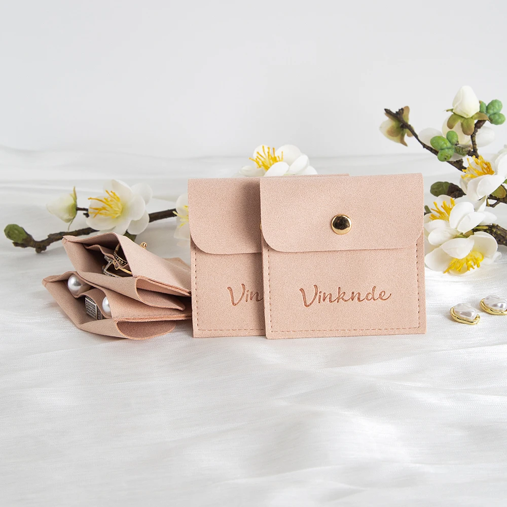 

100Pc Custom Logo Velvet Microfiber Jewelry Bags Gift Small Earrings Bag Wedding Favors Pouches Ring Storage Snap Organizer Sack