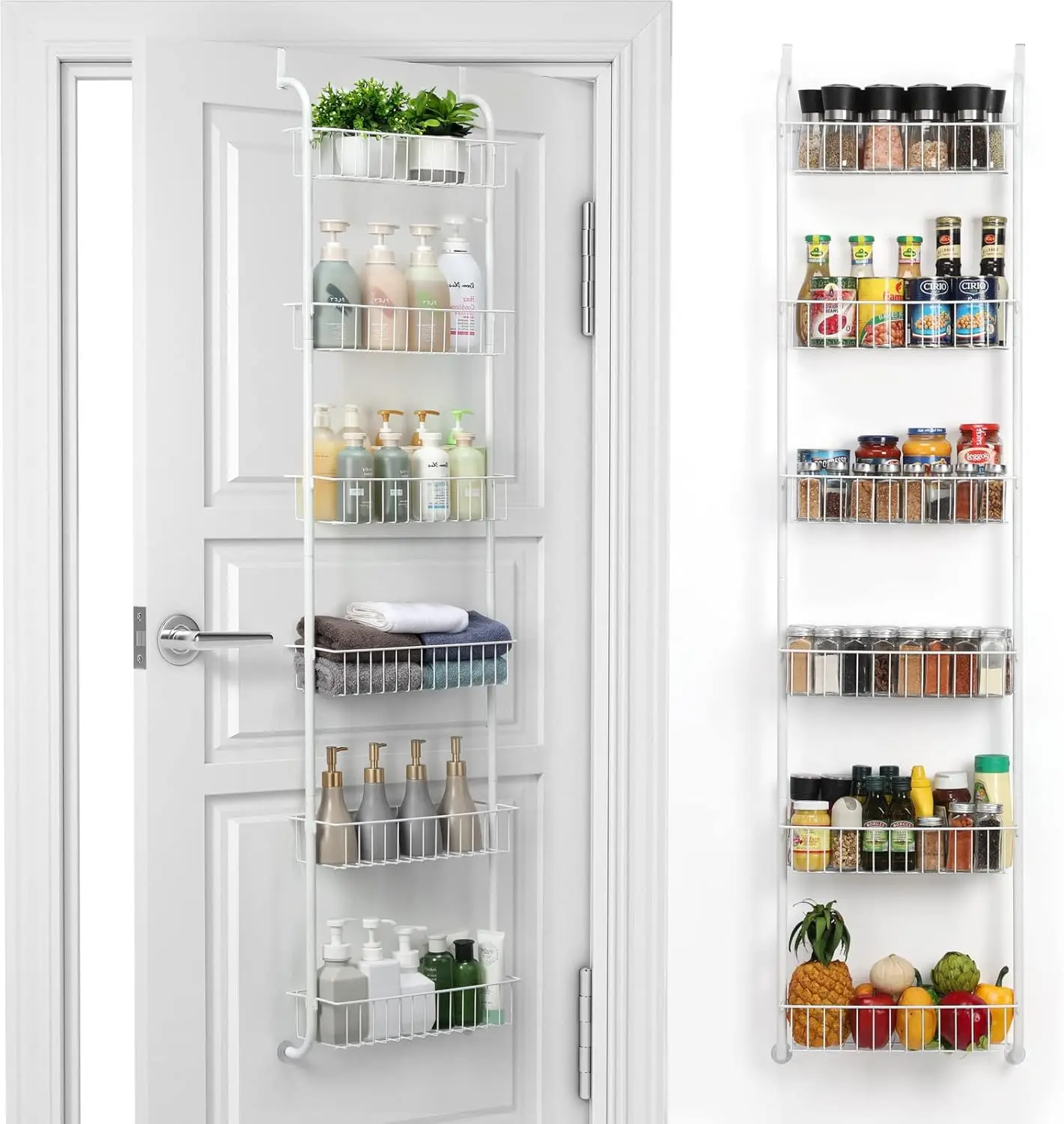 6-Tier Adjustable Pantry Organization Storage, Heavy-duty Metal Door Spice Rack for Kitchen, Bathroom