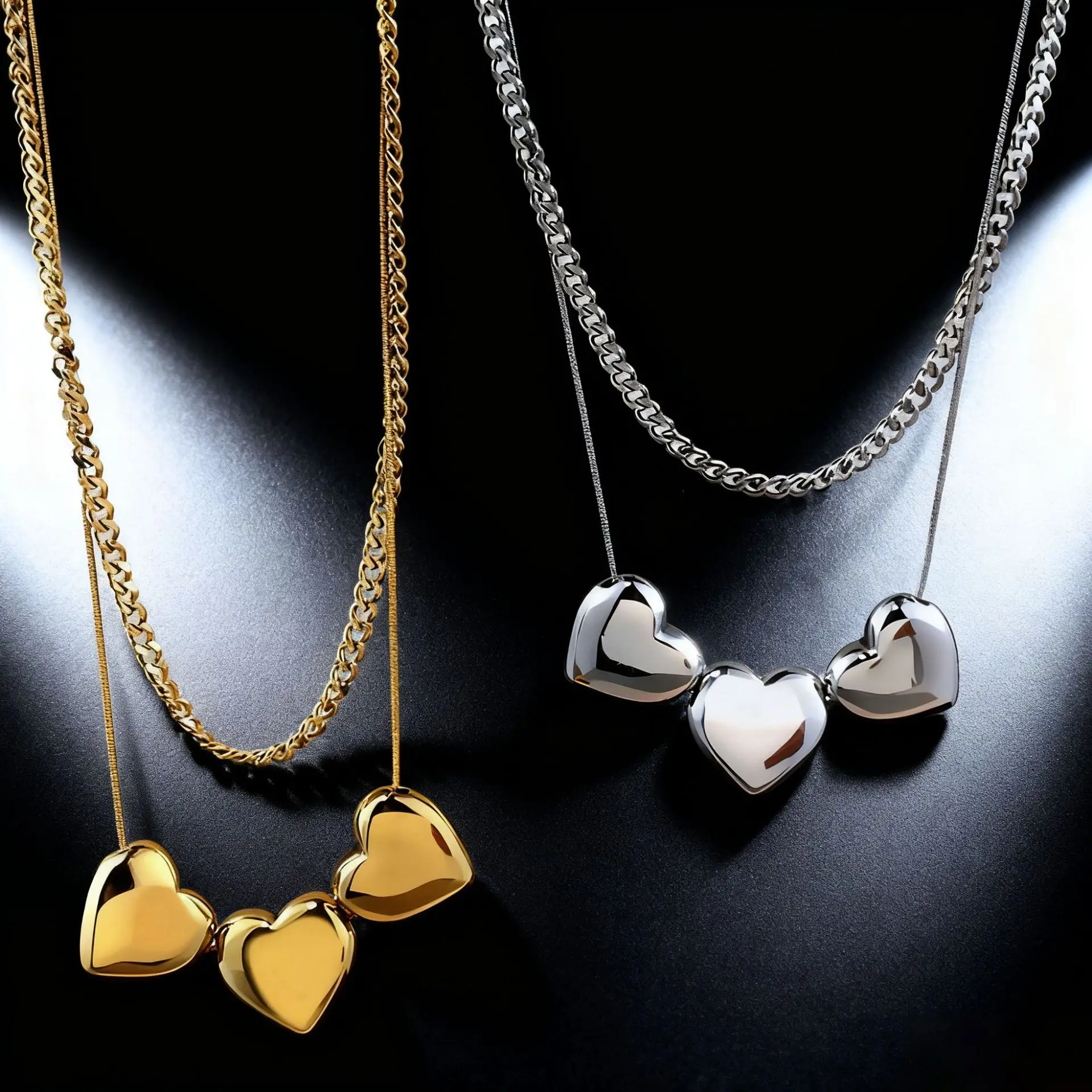 Trendy Geometric Layered Love‑Heart Pendant Collarbone Chain Necklace for Women, Double‑Layer Stackable Fashion Neck Jewelry, Stylish Daily Party Wear Gift for Her