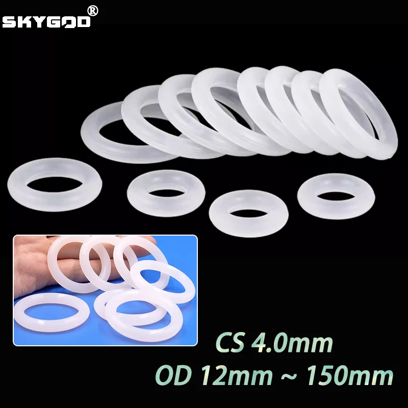 10/50Pcs VMQ White Silicone O Ring CS 4mm OD 12mm ~ 150mm Food Grade Silicon Nontoxic Sealing Washer Waterproof Insulated Gasket