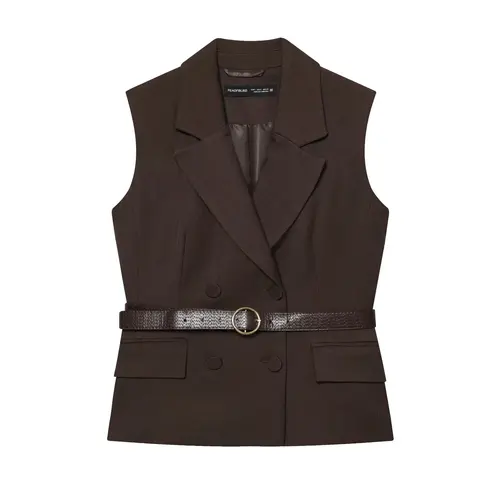 Imagen 2 del producto BSAY otoño nuevo producto 2025 ropa de mujer con cinturón, cuello, camiseta sin mangas o pantalones casuales de pierna recta de cintura alta