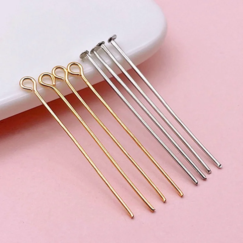 100pcs 30mm T/Eye Pins 0.7mm/0.6mm Gold/Silver Color Metal Pin For DIY Hooks Earrings Findings Handmade Crafts Jewelry Making