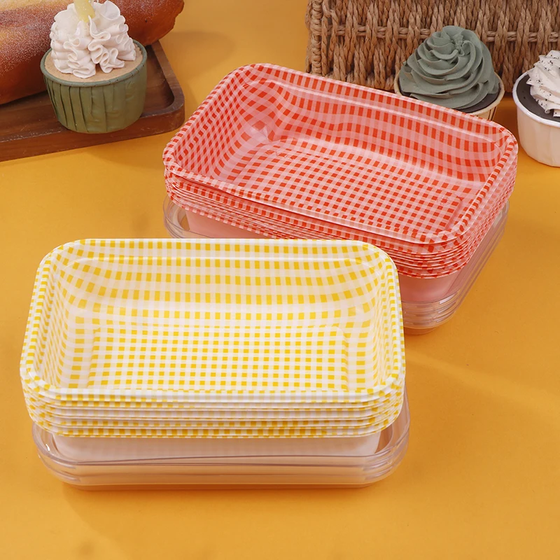 Caja de embalaje de plástico Rectangular desechable a cuadros con tapa, caja de paquete de venta de pastel de crema, contenedores de pan de Sushi Bento para Picnic, 10 Uds.