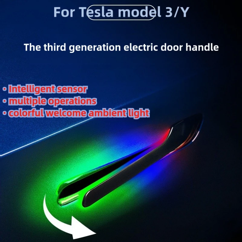 For Tesla New VersionModel 3 Y Electric Luminous Handle Four Door Modification Automatic Ambience Light Handle