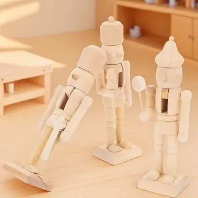 Wooden Nutcracker Soldier Set - 3pcs Painted Solid Wood Christmas Ornaments for Decor & Imaginative Play