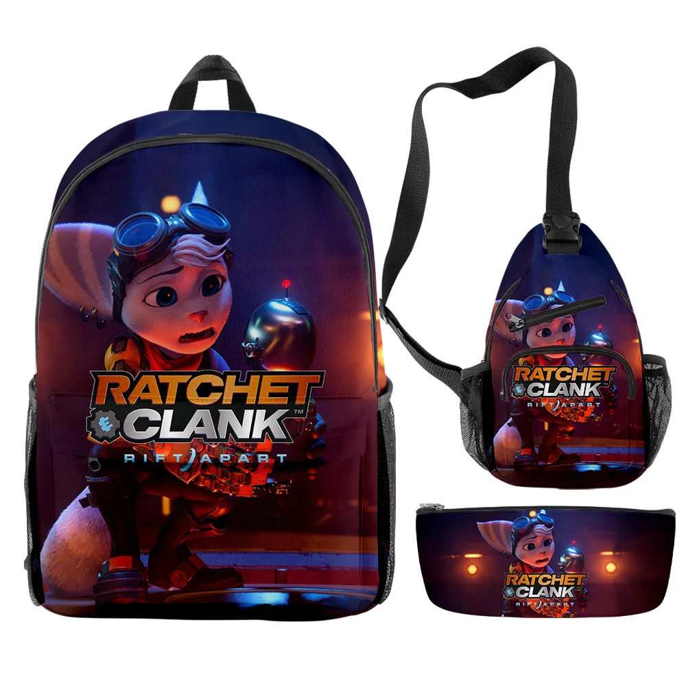 

Ratchet & Clank Rift Apart Backpacks 3 Pieces Sets Zipper Daypack Unisex Shoulder Bag Pencil Bag