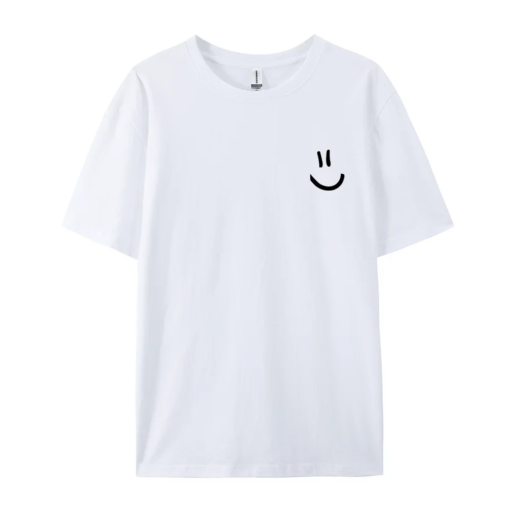 

Minimalist Smile Face Style Graphic Print Tops Men Hip Hop Tee Clothes T Shirt Summer Breathable T-Shirt Street Cotton Tshirt