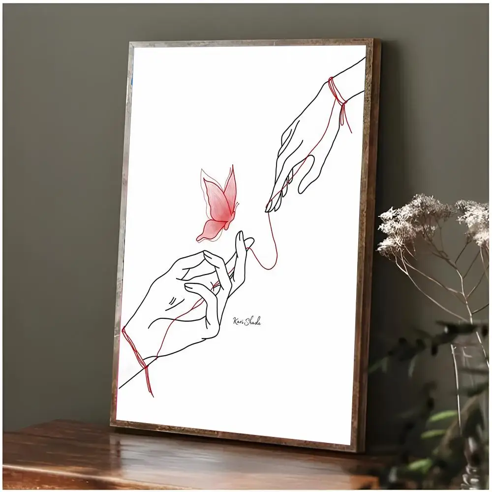 artwork drawing B-Black White Painting Line Drawing Hand Love Kiss Poster Modern Wall Art Bedroom Living Room Print Unframed