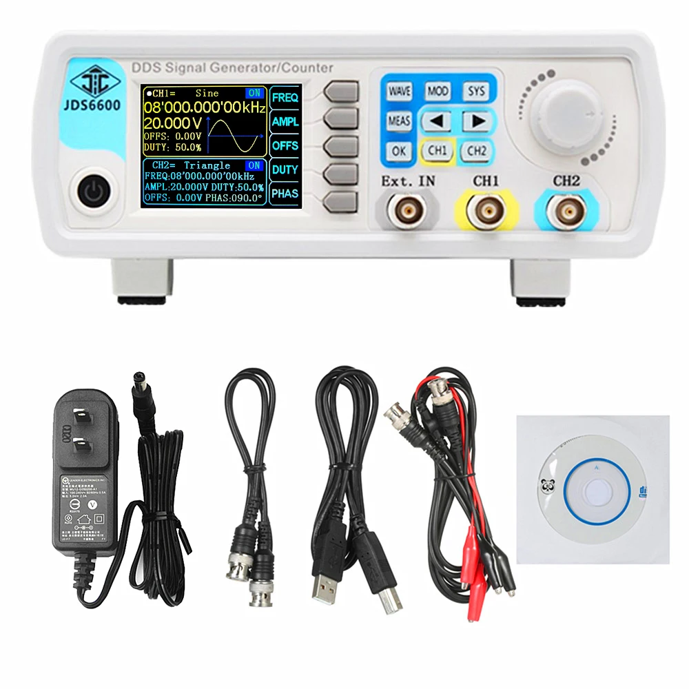 Função Signal Generator, Fonte Dual 2-Channel, Medidor de Freqüência, arbitrária Waveform Pulso, 15 30 40 50 60MHz DDS, JDS6600