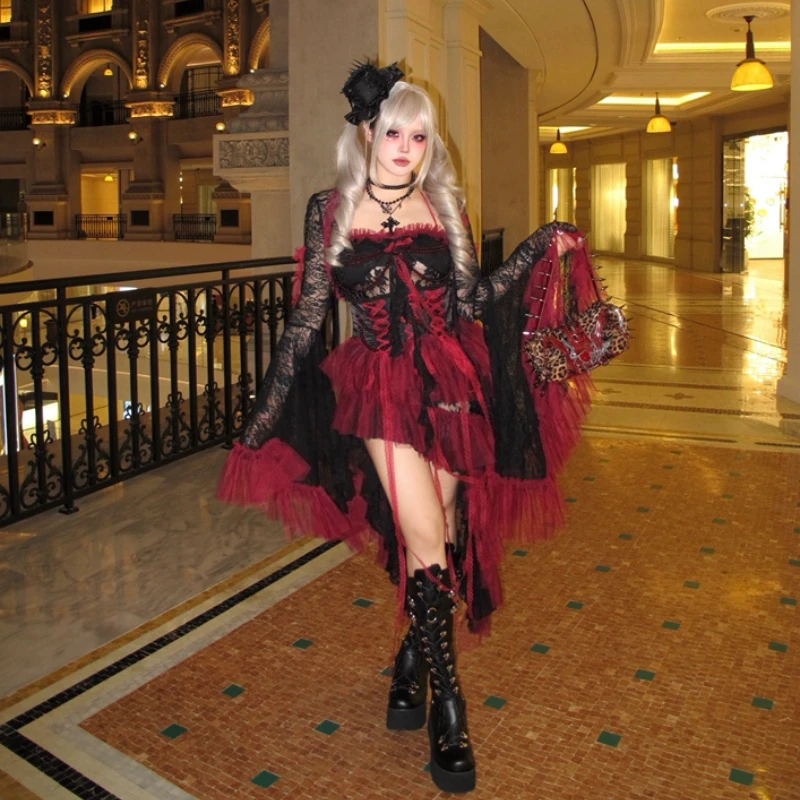 New Gothic Victorian Rose Dress, Vintage Palace Style Irregular Hem Puffy Dress, Classical Punk Alt Aesthetic Women Party Outfit