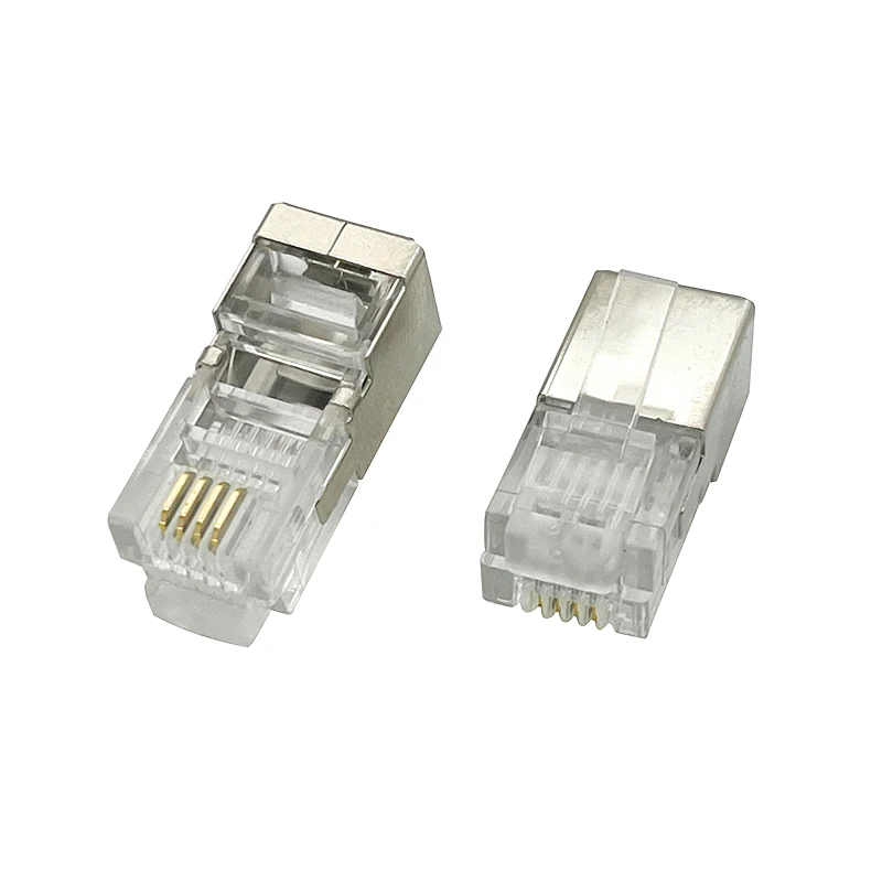 50PCS RJ11 shielded extension crystal head with 6P4C connector RJ12 six-core telephone line plug L = 22.8mm