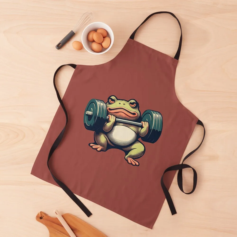 ملصق Buff Frog Barbell - مريلة فنية جمالية للصالة الرياضية للرجال والأطفال، مريلة أدوات منزلية