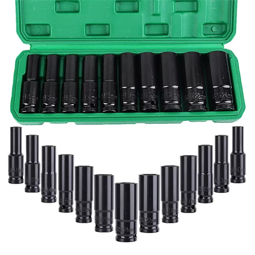 

Socket Wrench Set of 10 Pieces, Universal Socket Set, Deep-slot Socket Wrench Set, Pneumatic Maintenance Tool Wrench