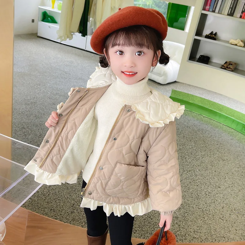 Girls Coat Jacket Winter Cotton Windbreak 2023 Flowers Warm Plus Thicken Velvet Teenagers Sport Gift Children\'s Clothing