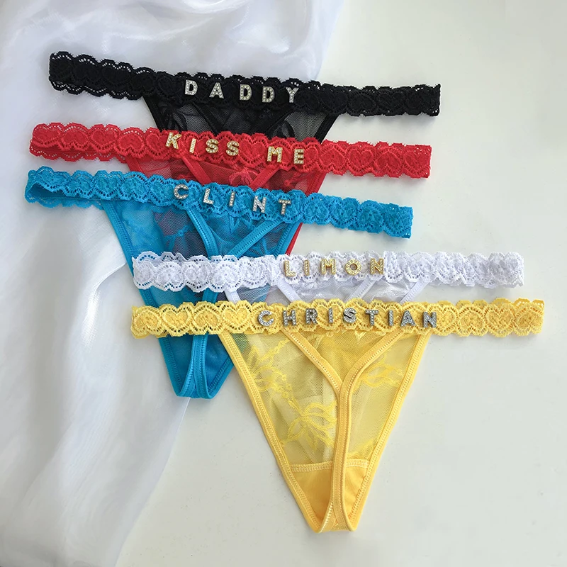 Custom Thongs Name Letters Women Sexy Lace Panties Customized Personalized G-Strings Valentines For Girlfriend Hotwife Gifts