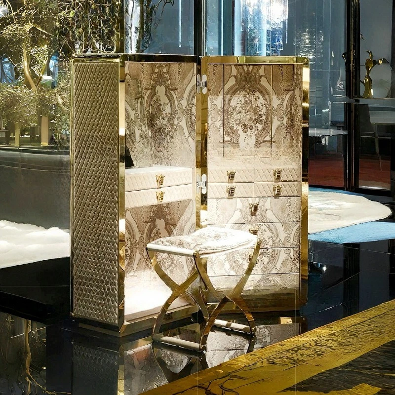 Armadietto per gioielli italiano di lusso leggero, toletta, camera da letto dal pavimento al soffitto, armadietto per gioielli di fascia alta con trucco