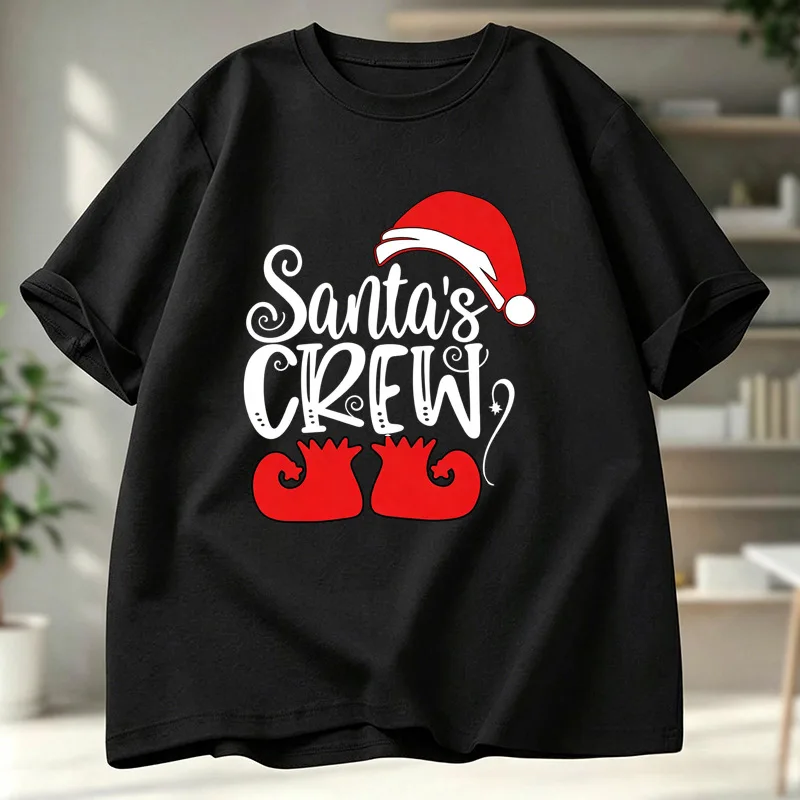 Christmas Santa S Crew Santa Hat Boots Letter Art Print Graphic Womens T Shirt Short Sleeve Crew Neck Casual Ladies Tee Tops
