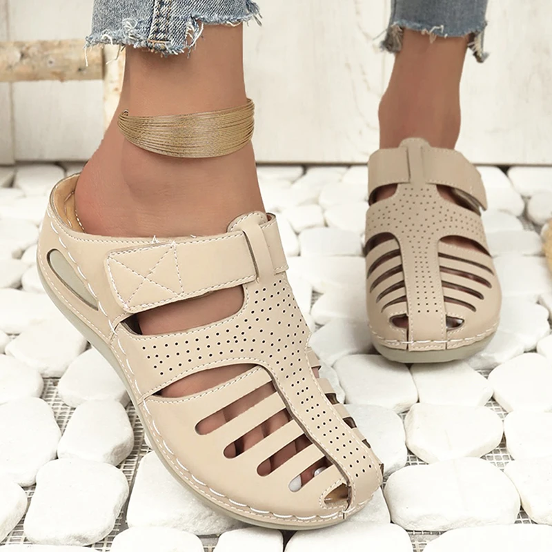 Zapatos transpirables de verano para mujer, sandalias de Color sólido, con cuña y Punta abierta, para exteriores