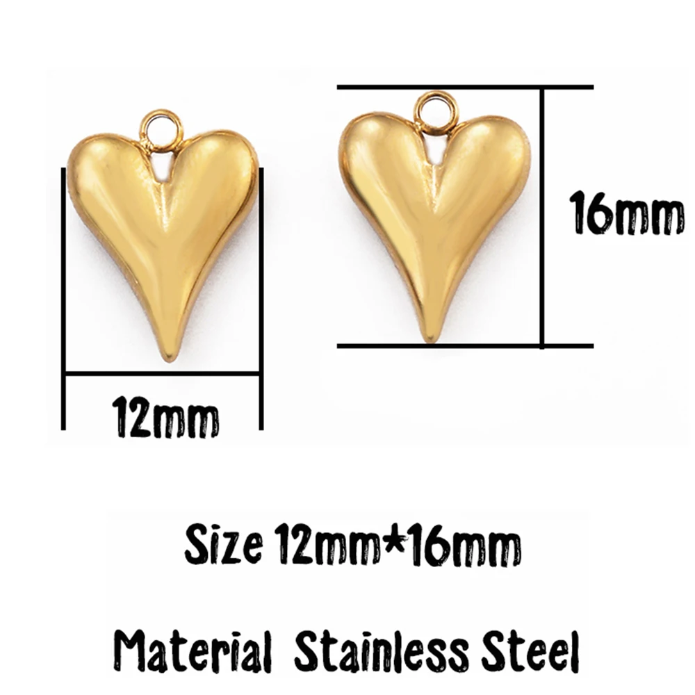 5pcs Stainless Steel Gold Plated 3D Heart Pendant for DIY Earrings Necklace Jewelry Making Bracelets Supplies Wholesale