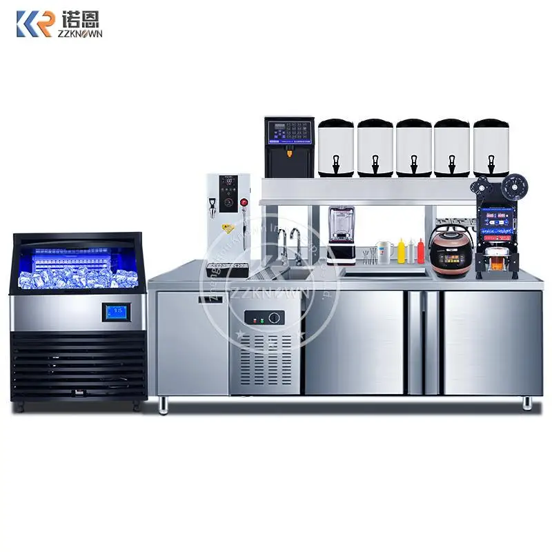 Commission Bubble Tea Work Table With Refrigerator Milk Tea Equipment Boba Tea Counter