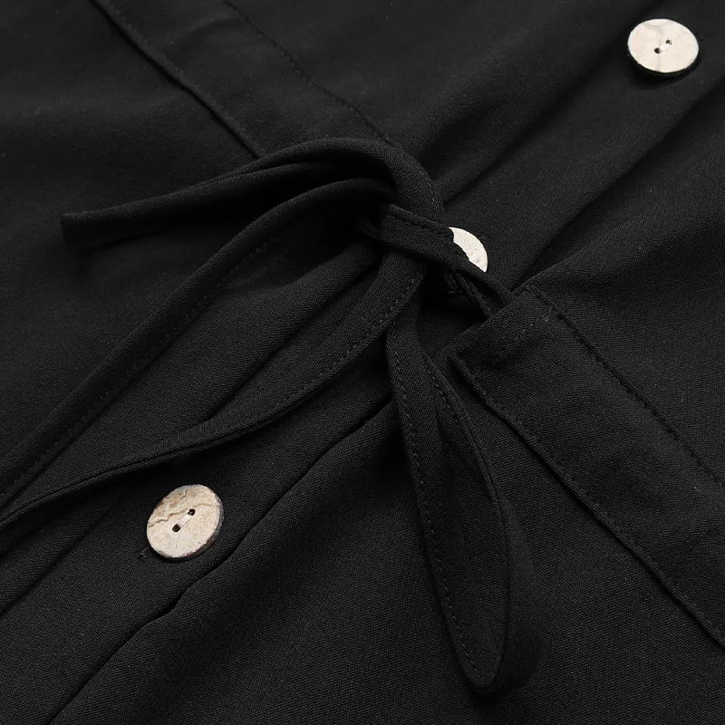 Europe and the United States summer solid color button cardigan women\'s dress V-neck lace-up elegant high-waisted skirt