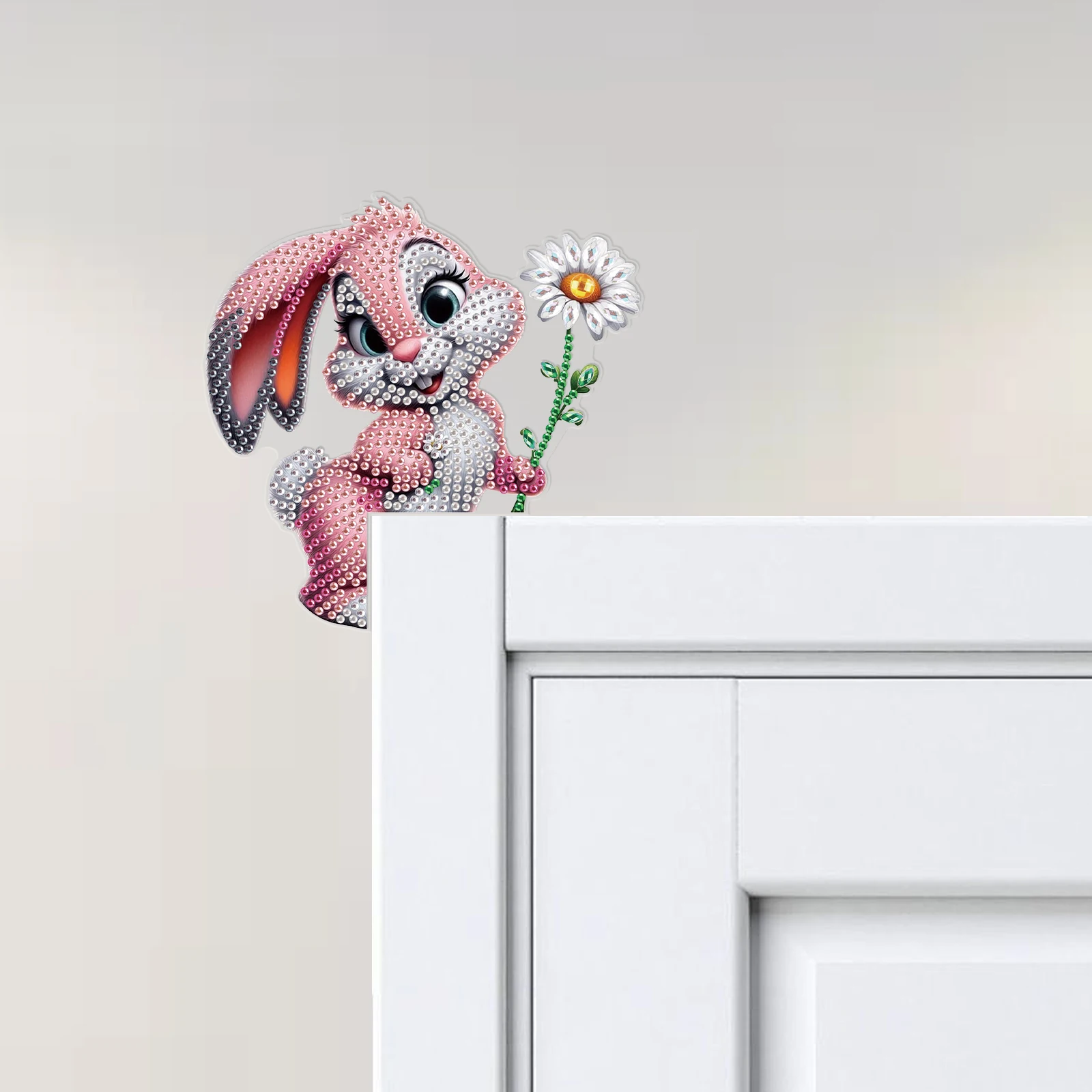 مجموعات ديكور ركن الباب الماسي، أرنب وردي أكريليك شكل خاص باب المطبخ المنزلي الماسي، إطار الصورة ديكور فني هدية #1