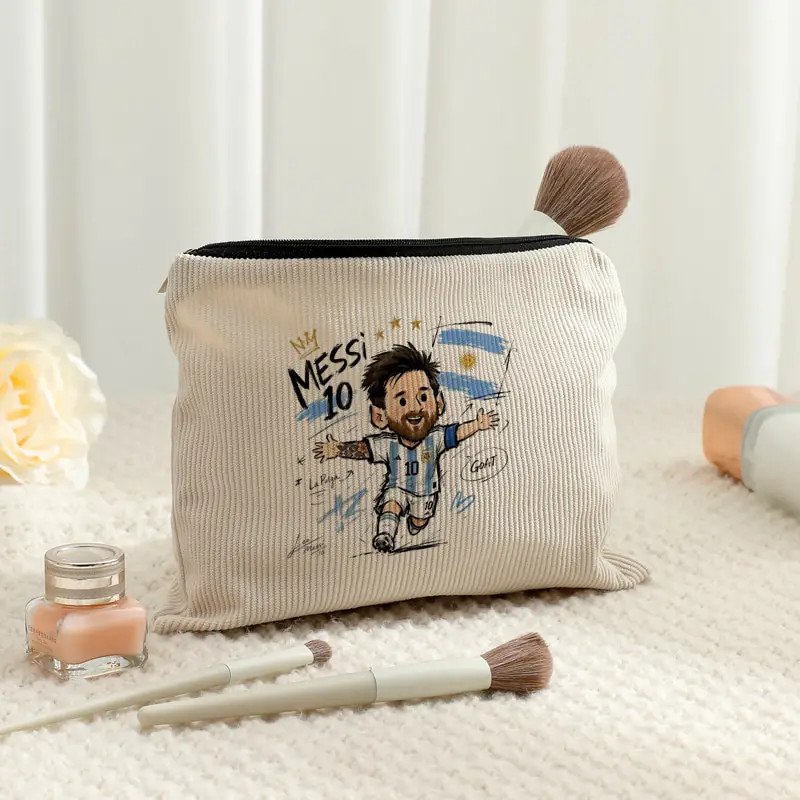 Argentine Football Player Corduroy Toiletry Bag Multi Functional Lightweight Storage Bag Messi Supporter Fan Gift Toiletry Bag